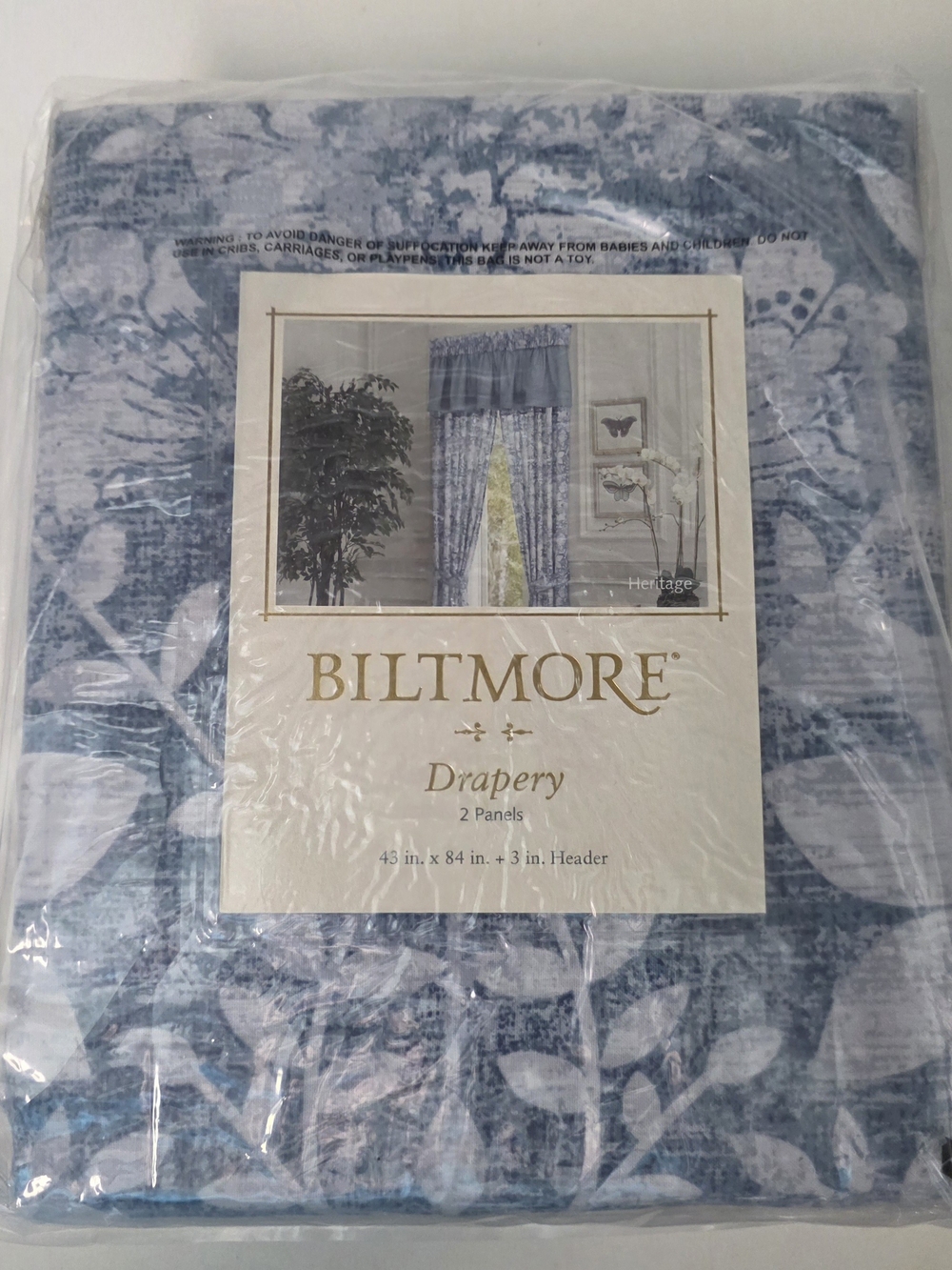 Biltmore drapery Window Valance 43 X 84+ 3in header blue floral new